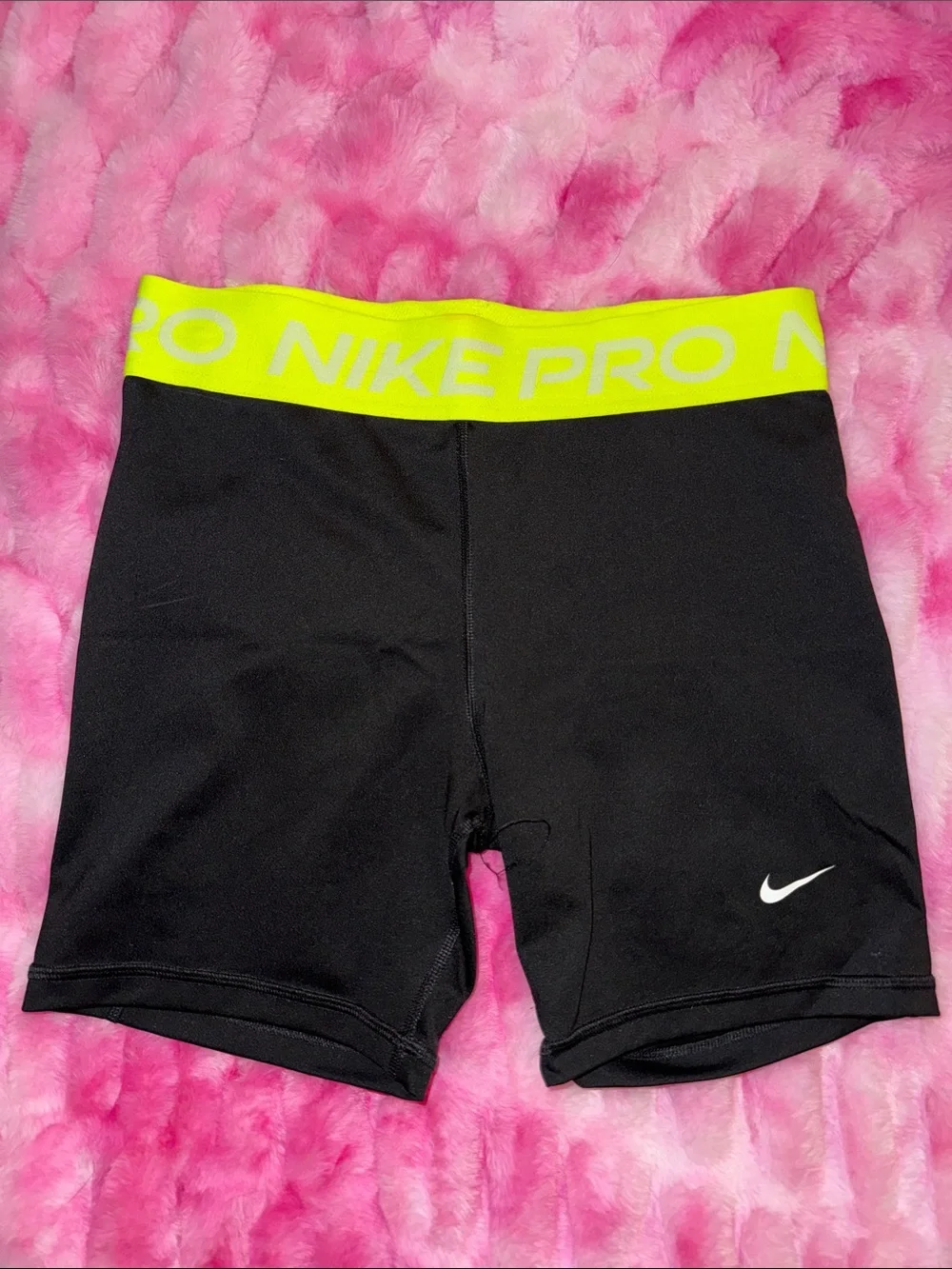 Nike Black shorts with Neon Yellow NIKE PRO Waistband